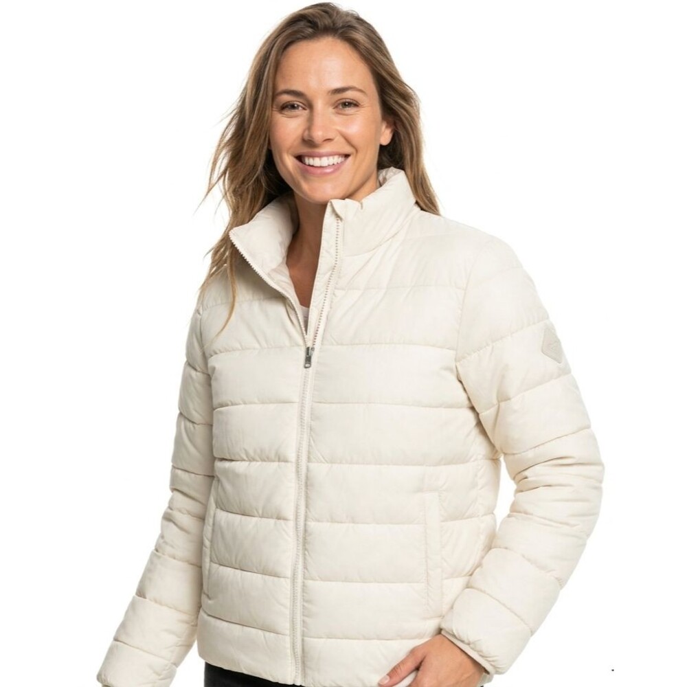 Roxy Wind Bliss Lightweight Puffer Jacket XXL Parchment Cream Packable EUC